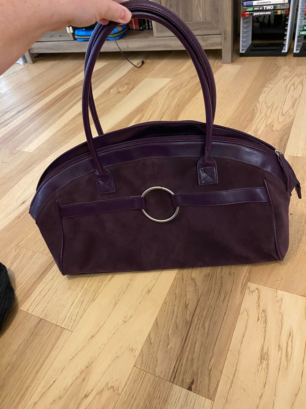 Women's Purple Suede & Leather Tote Bag with Ring Accent by Estee Lauder